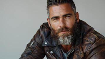 AI generated Bearded Man in Leather Jacket photo