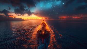 AI generated Boat Floating on Water Under Starry Sky photo