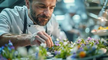 AI generated Chef in Uniform Preparing Food on Plate photo