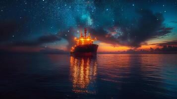 AI generated Boat Floating on Water Under Starry Sky photo