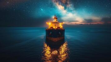 AI generated Boat Floating on Water Under Starry Sky photo