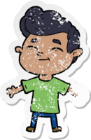 distressed sticker of a happy cartoon man png