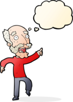 cartoon frightened old man with thought bubble png