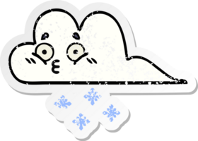 distressed sticker of a cute cartoon snow cloud png