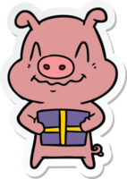 autocollant d'un cochon de dessin animé nerveux avec cadeau png