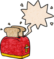 tecknad serie brödrost toasting bröd med Tal bubbla i retro textur stil png
