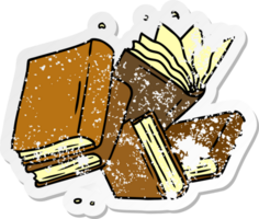 hand drawn distressed sticker cartoon doodle of a collection of books png