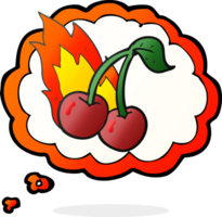 hand drawn thought bubble cartoon flaming cherries png