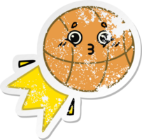 distressed sticker of a cute cartoon basketball png