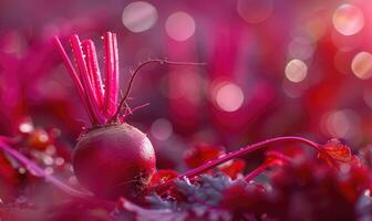 AI generated Beetroots with drops of dew on a dark background. photo