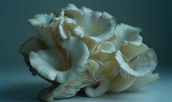 AI generated Oyster mushrooms on a marble table. Selective focus. photo