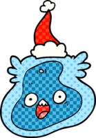 hand dragen komisk bok stil illustration av en bakterie bär santa hatt png