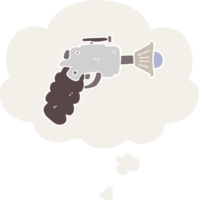 cartoon ray gun with thought bubble in retro style png