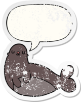 cartoon seal with speech bubble distressed distressed old sticker png