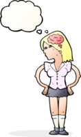 cartoon intelligent woman with thought bubble png