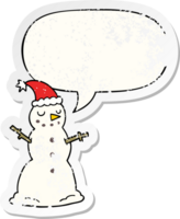 dibujos animados Navidad monigote de nieve con habla burbuja afligido afligido antiguo pegatina png