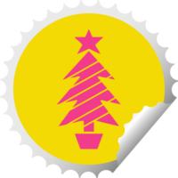 circular peeling sticker cartoon of a christmas tree png