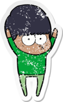 distressed sticker of a stretching cartoon boy png