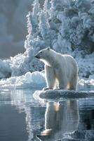 ai generado polar oso en pie en hielo foto