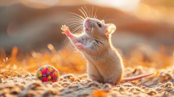 ai generado ratón jugando con pelota en campo foto