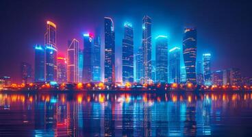 AI generated City Skyline Illuminated at Night photo