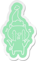 crying pig quirky cartoon  sticker of a wearing santa hat png