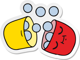 hand drawn sticker cartoon of a smiling pill png