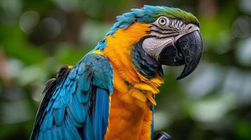 ai generado vistoso loro encaramado en árbol rama foto