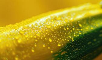 AI generated Macro of yellow zucchini with water drops on it. photo