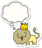 dessin animé Lion avec couronne avec pensée bulle comme une imprimé autocollant png