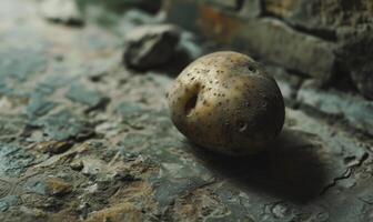 AI generated Potato on a dark textured background. Copy space. photo