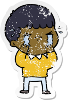 distressed sticker of a cartoon man crying png