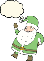 lustiger winkender weihnachtsmann-cartoon mit gedankenblase png