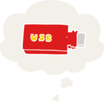 cartoon flash drive with thought bubble in retro style png