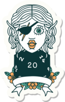sticker of a elf rogue character with natural twenty dice roll png