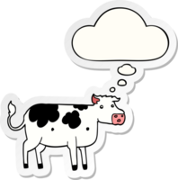 cartoon cow with thought bubble as a printed sticker png