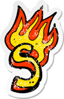 retro distressed sticker of a cartoon flaming letter png