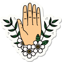 pegatina de tatuaje al estilo tradicional de una mano y una flor png