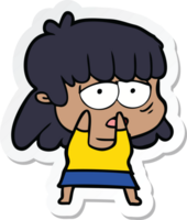 sticker of a cartoon tired woman png