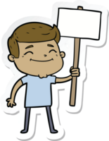 sticker of a happy cartoon man with placard png