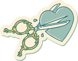 sticker of tattoo in traditional style of scissors cutting a heart png