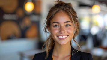 AI generated Woman Wearing Multicolored Scarf Around Her Neck photo