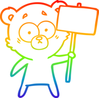 arco iris degradado línea dibujo de un nervioso polar oso dibujos animados con protesta firmar png