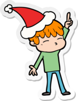 hand dragen klistermärke tecknad serie av en nyfiken pojke bär santa hatt png