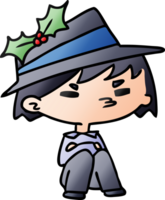 hand drawn christmas gradient cartoon of kawaii boy png