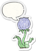 cartoon wild flower with speech bubble distressed distressed old sticker png