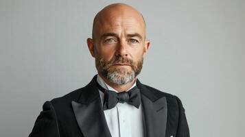 AI generated Bald Man in Tuxedo and Bow Tie photo