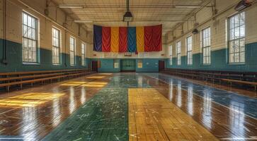 AI generated Basketball Court With Blue and Yellow Lines photo