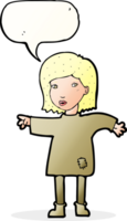 cartoon woman in patched clothing with speech bubble png