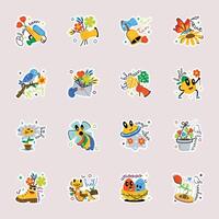 Collection of Spring Vibes Flat Stickers vector